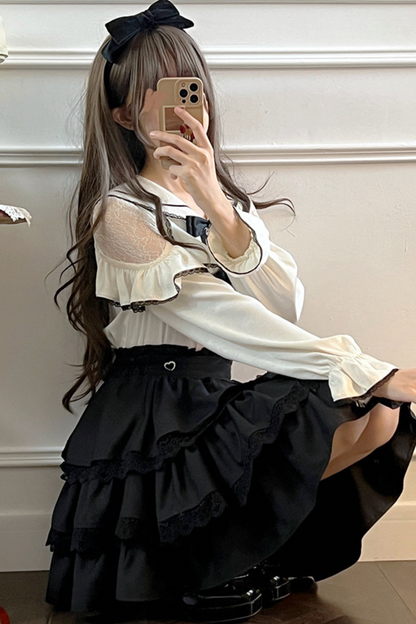 Mine sailor ribbon top + ruffle skirt