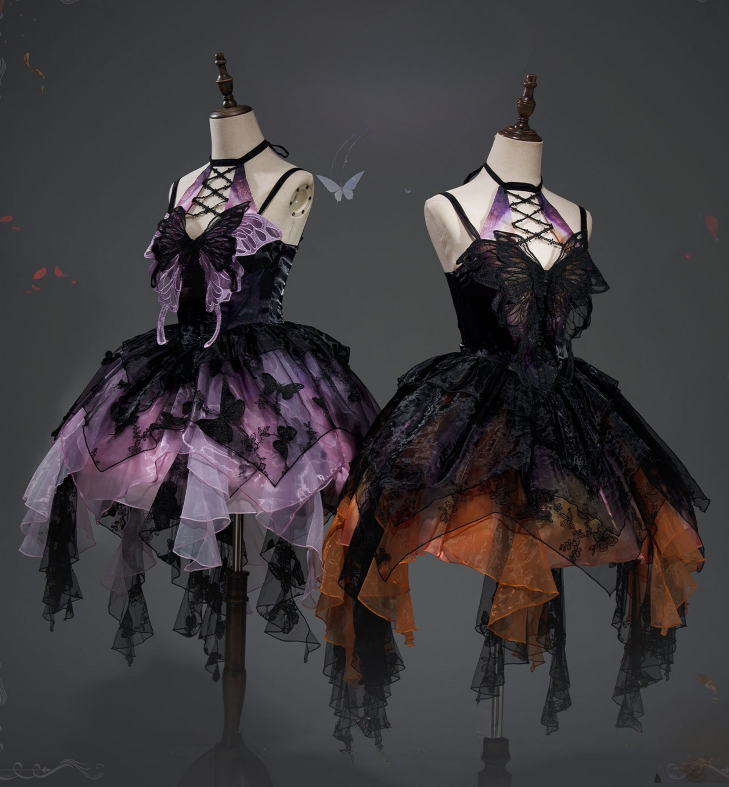 【12月16日予約締切】withered leaf butterfly1.0ゴシックホルターネックバタフライアシメチュールドレス