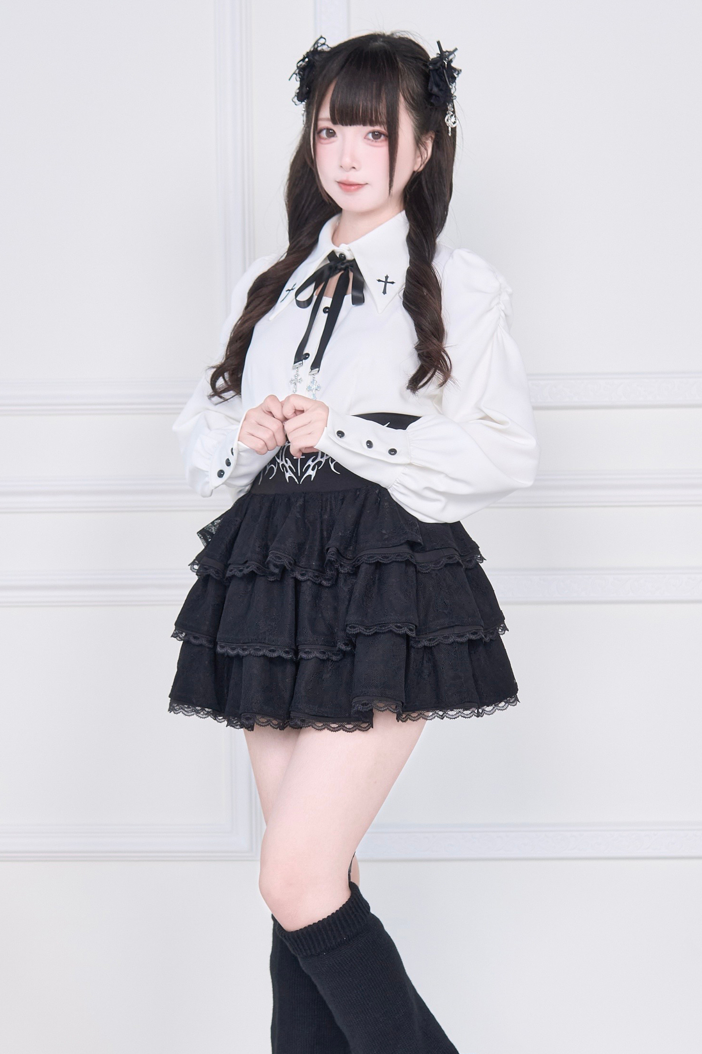 クロス刺繍シャツ+スカート