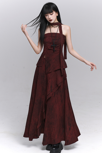 ダークレッドバンドゥ＋ロングスカート