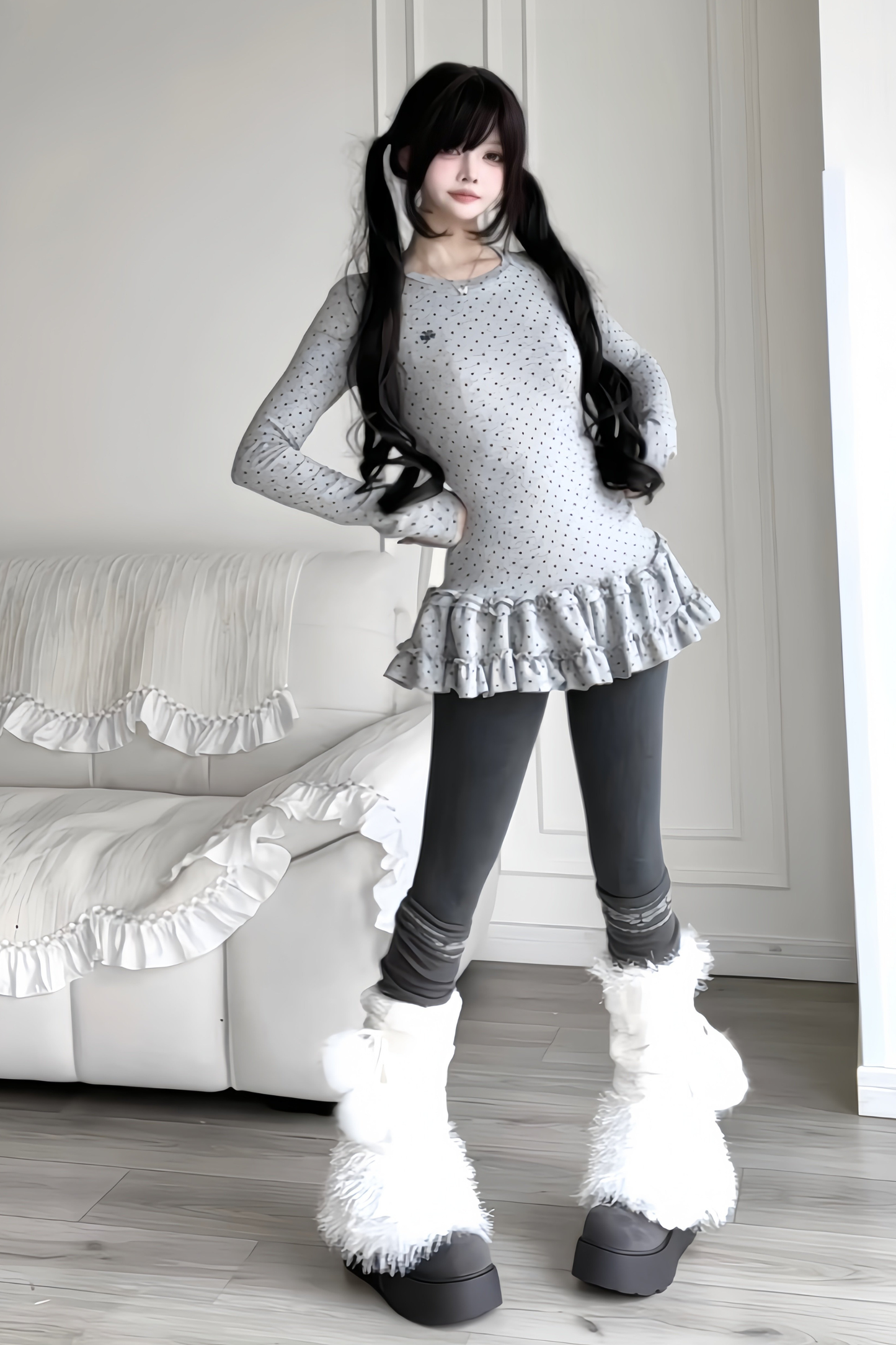 Gepunktetes Slim Rüschen-Top