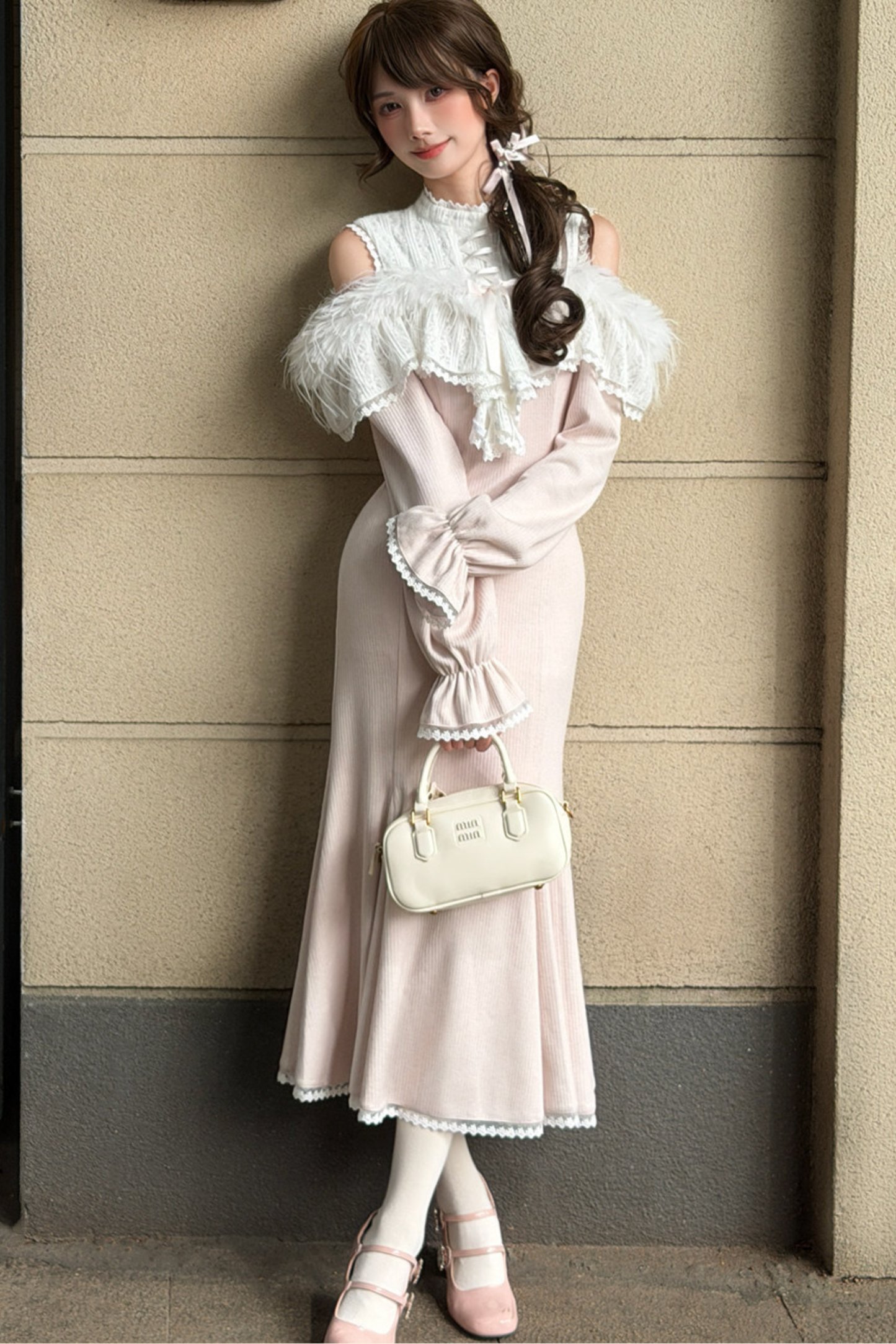 スウィートオフショルダーガーリードレス