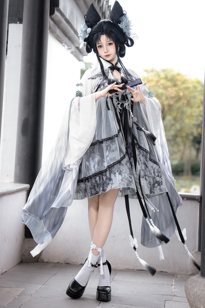 ダークチャイナドレス+ビッグスリーブケープ+チャイナトップス+スカート+キャミソールドレス+レッグウォーマー