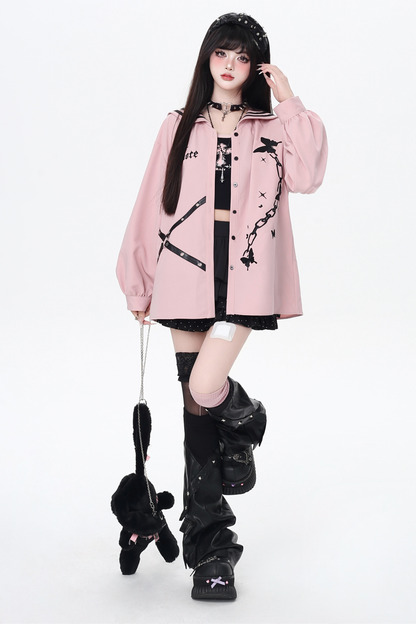 ダークレースアップセーラーシャツ