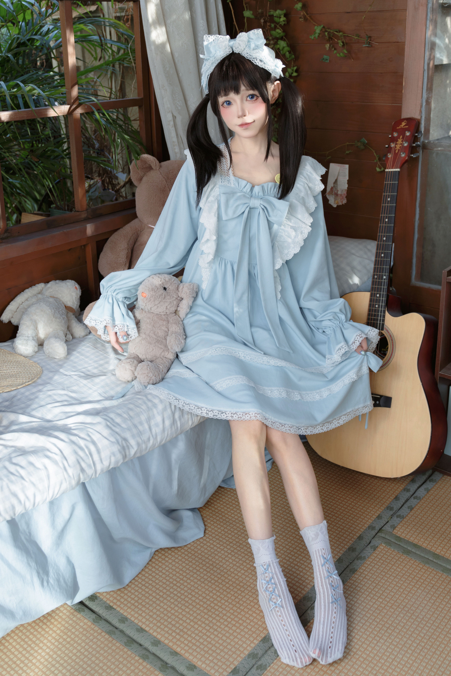 ブルーレースプリンセスドレス+ヘアバンド