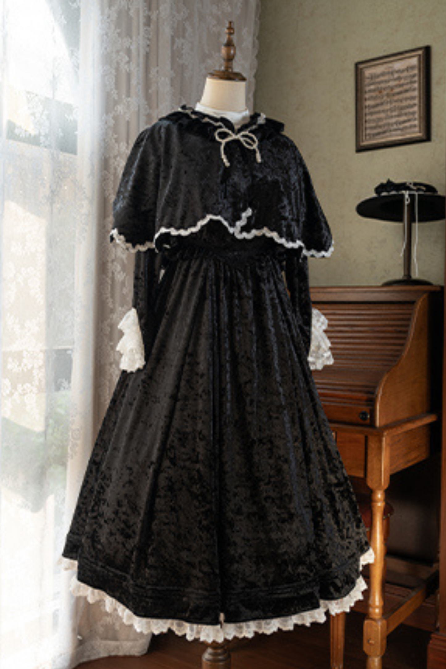Dark Gothic Velvet Lolita Dress + Cloak + Hat