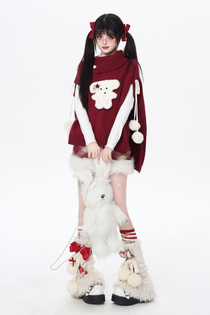 タートルネックショールニットプルオーバーケープ