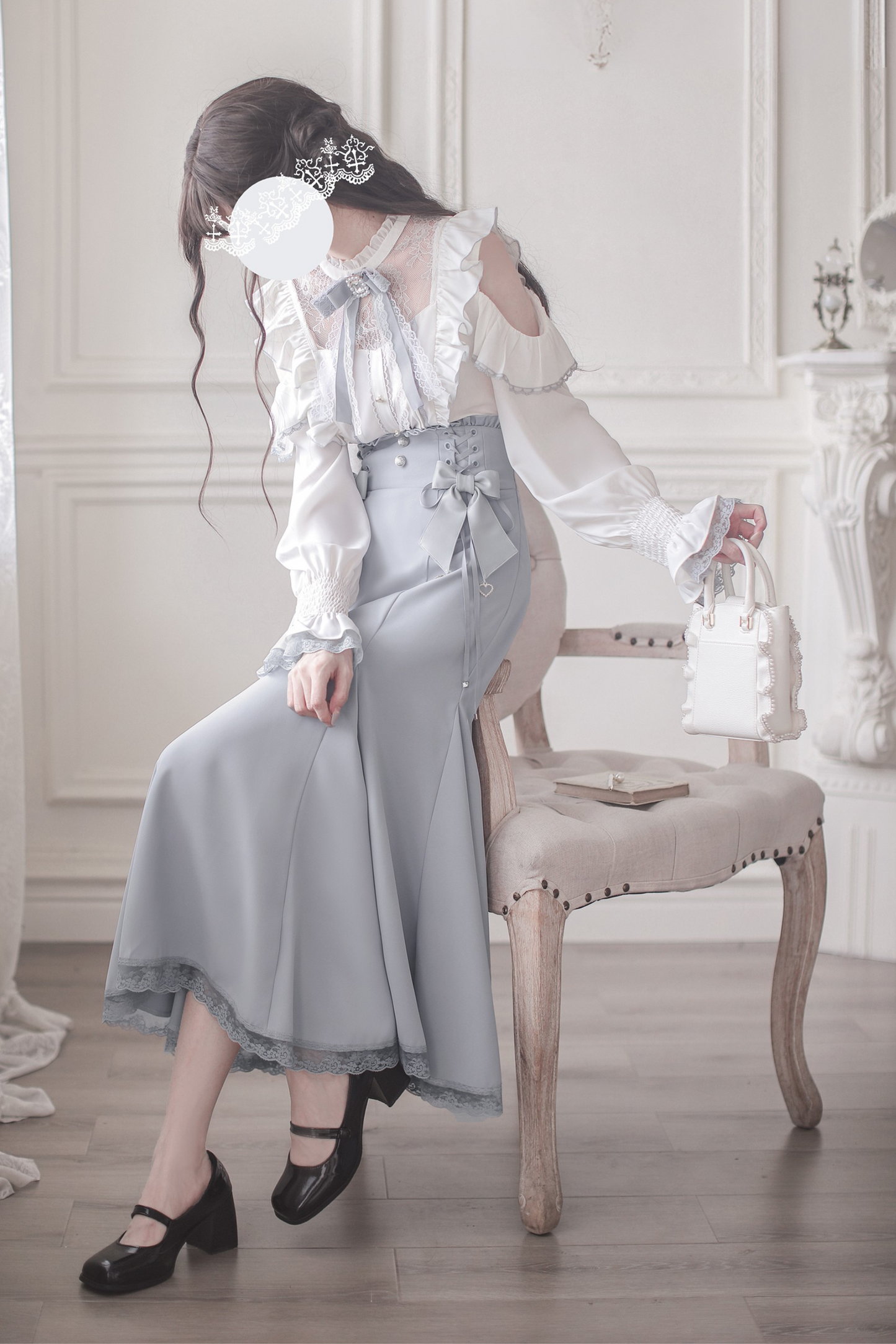 エレガントオフショルダーデザインシャツ+マーメイドスカート