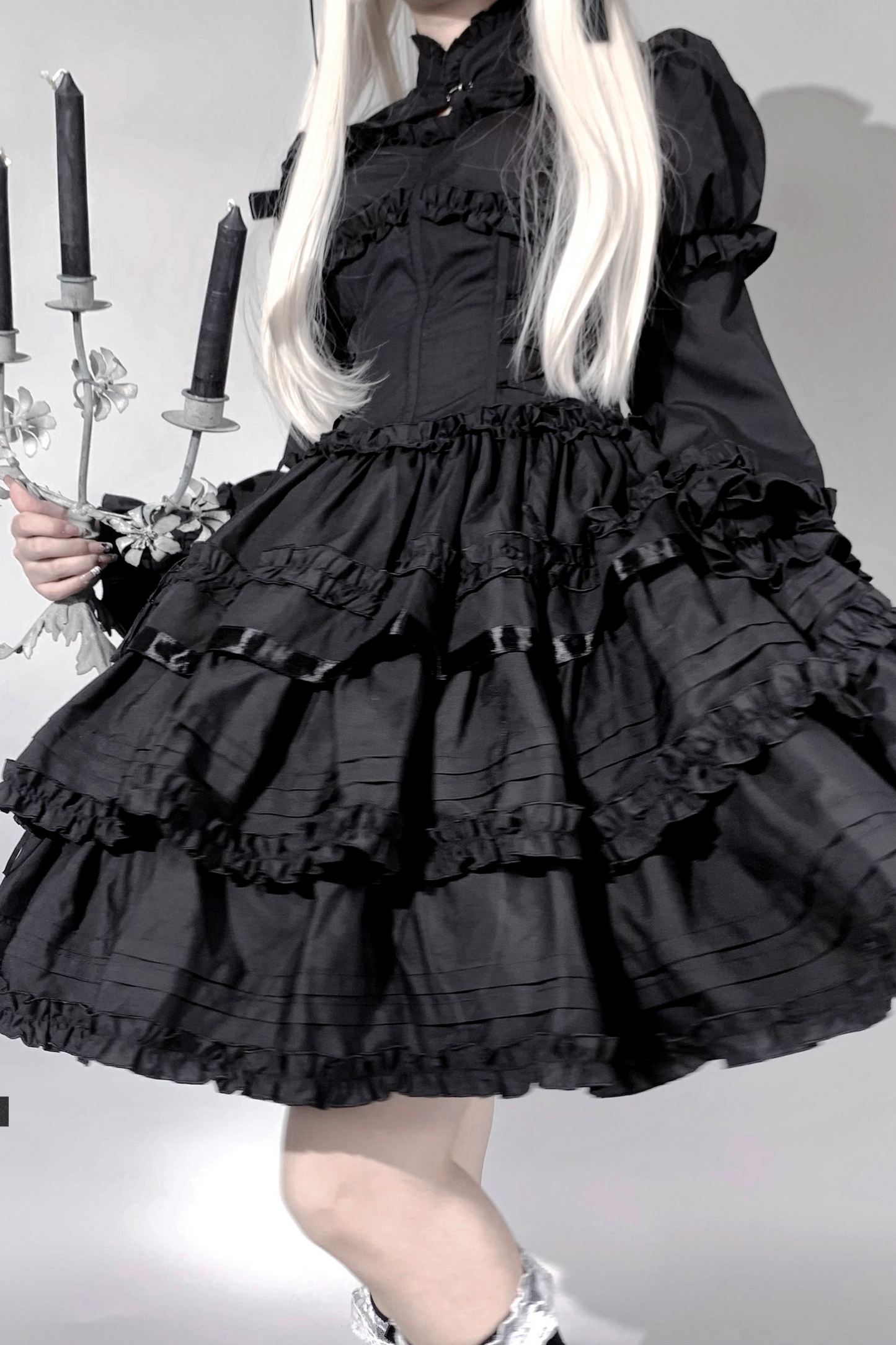 ゴシックレトロヘリンボーンウエストスリミングロリータドレス