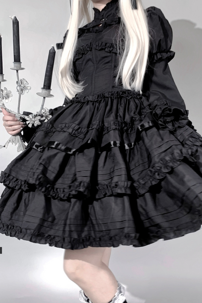 ゴシックレトロヘリンボーンウエストスリミングロリータドレス