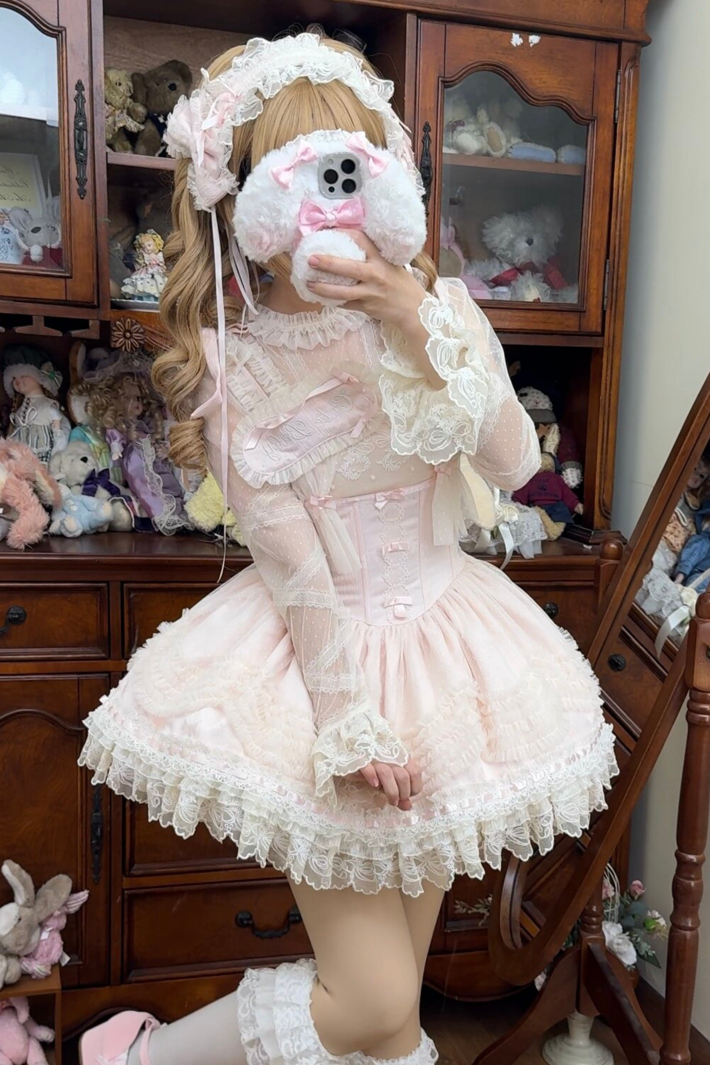 甜美珍妮蘿莉塔吊帶裙+項鍊+帽子+髮帶