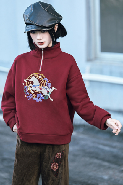 Retro china mode zip-neck top