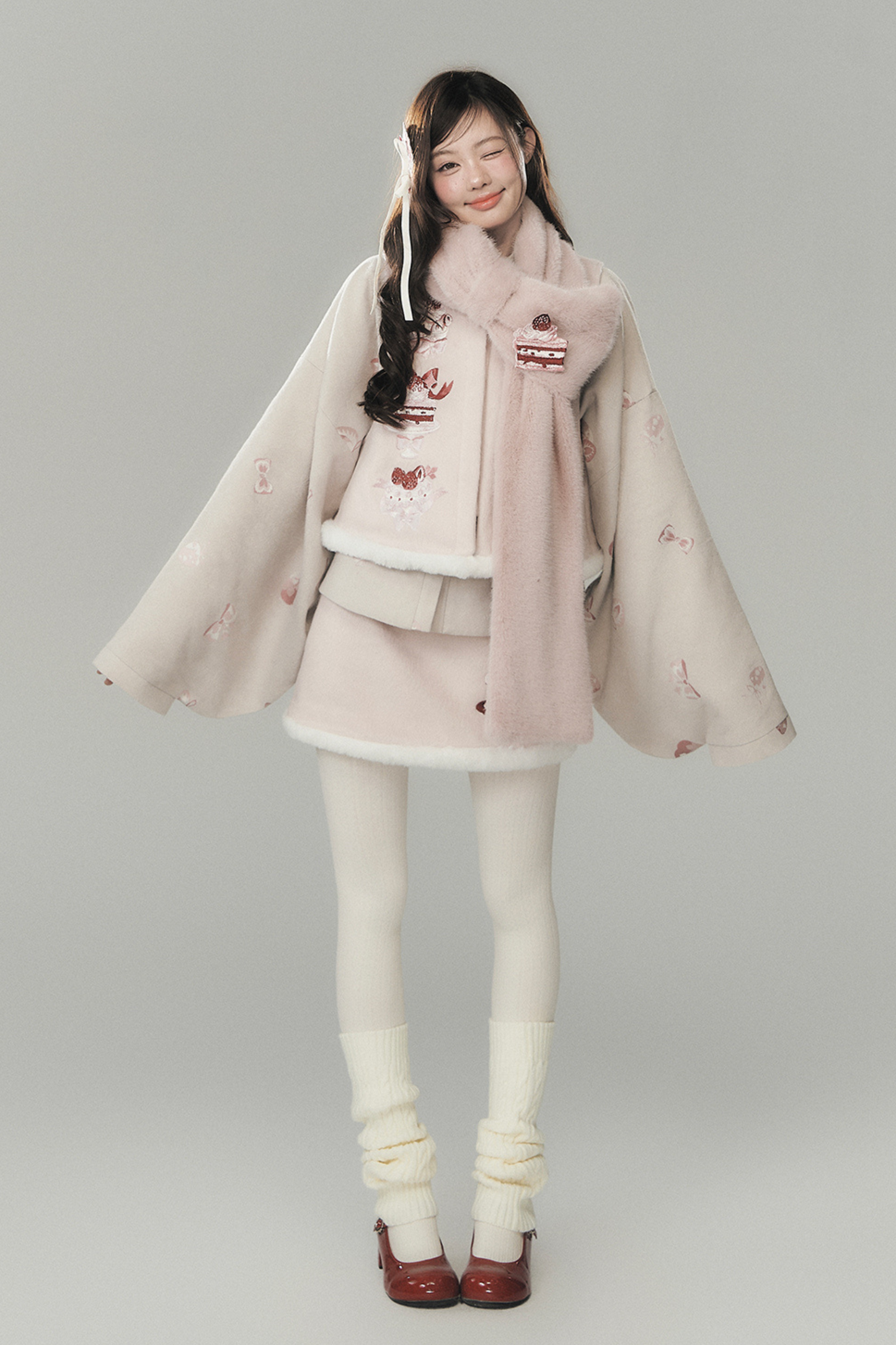 ストロベリーケーキプレッピースタイルベスト+トップス+スカート