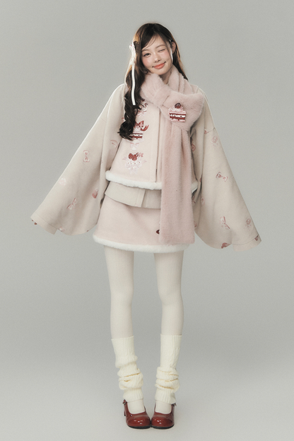 ストロベリーケーキプレッピースタイルベスト+トップス+スカート