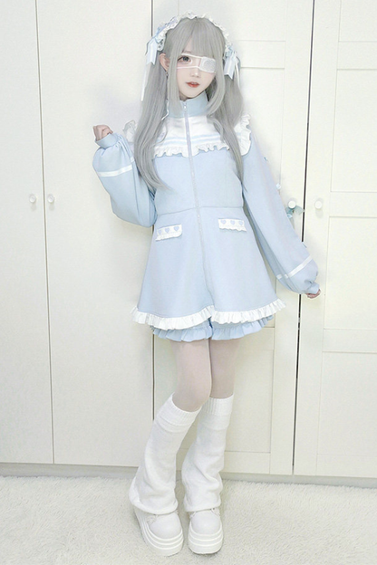 Aqua-Spitze-Jerseykleid + Kurze Hose + Haarband