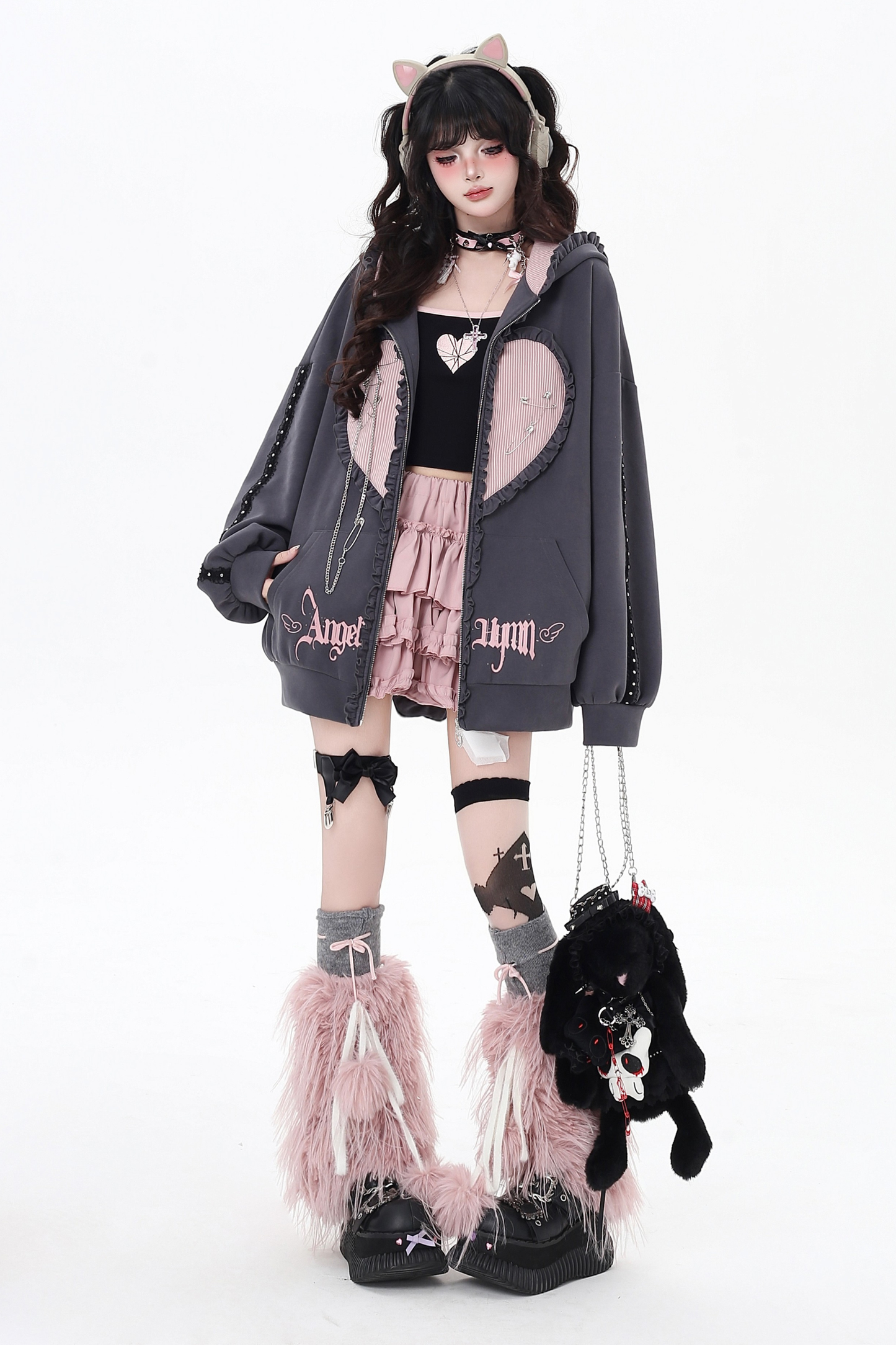 Love Heart Bunny Hooded Loose Hoodie