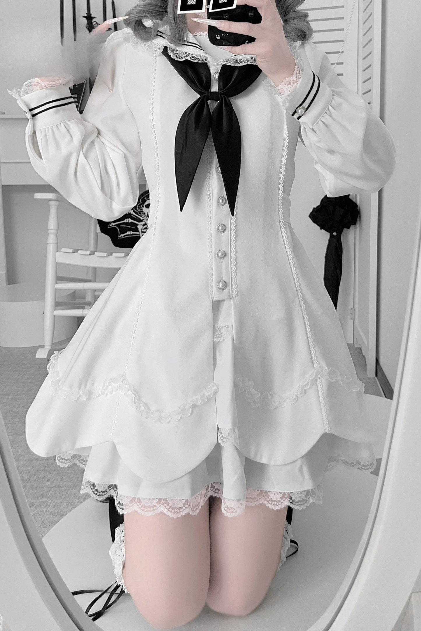 Lace sailor collar top + skirt