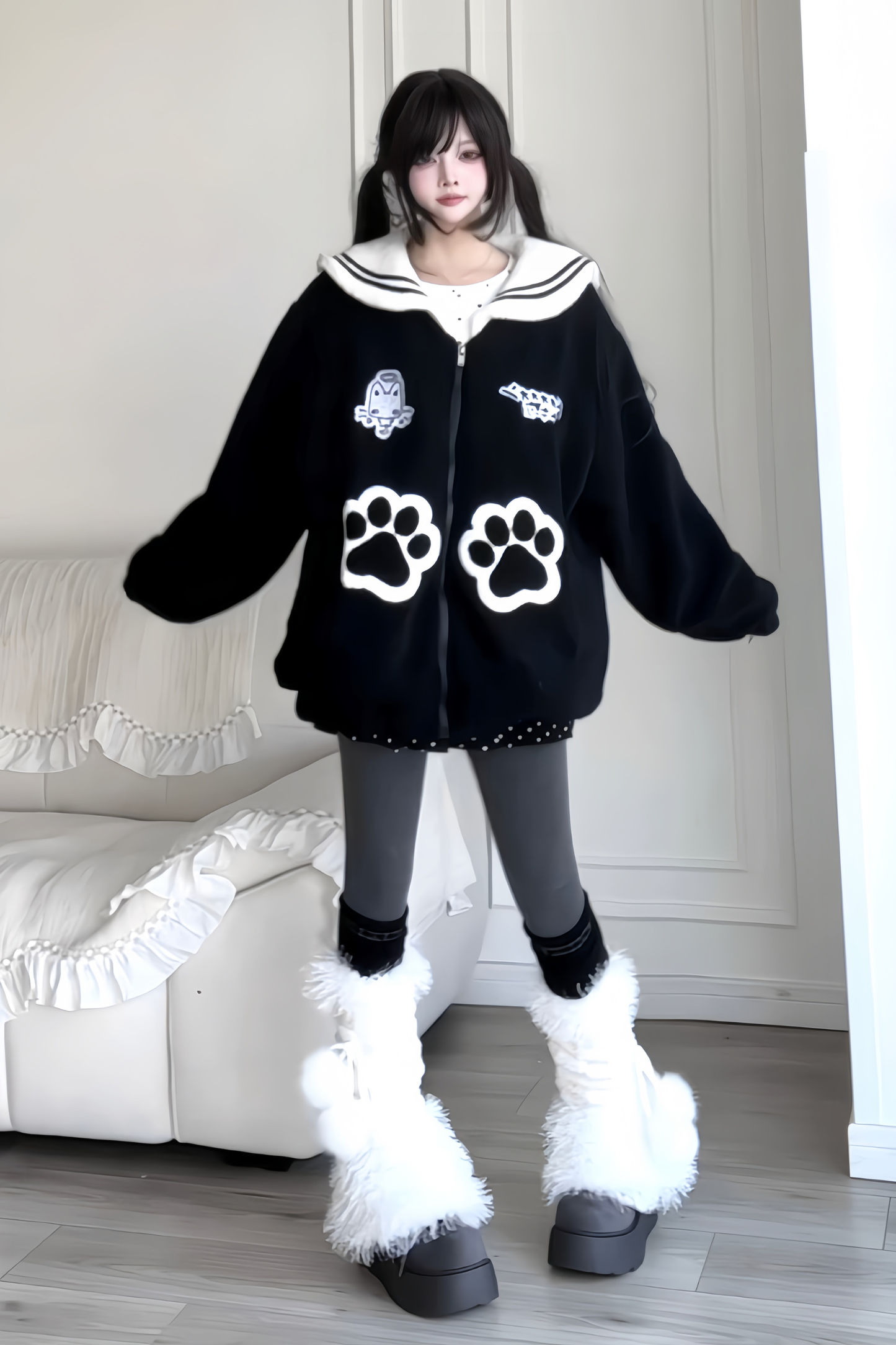 Cat Sailor Loose Zip Jacket