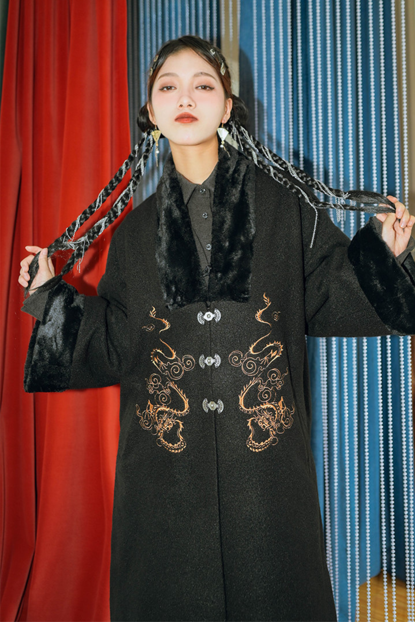 Chinese Dragon Motif Long Cardigan