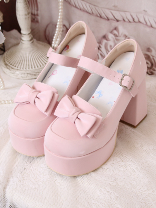 Spot hate sky high long lolita original round toe bow shallow thick heels lo student girl single shoes