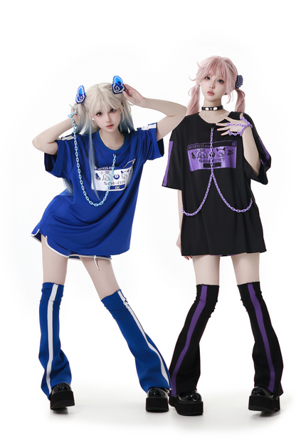 Subculture Loose Over T-shirt + Pants + Leg Warmers + Angel Devil Hairpin