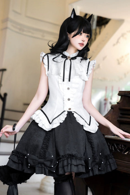 フライングスリーブスイートダークトップス+フレアスカート