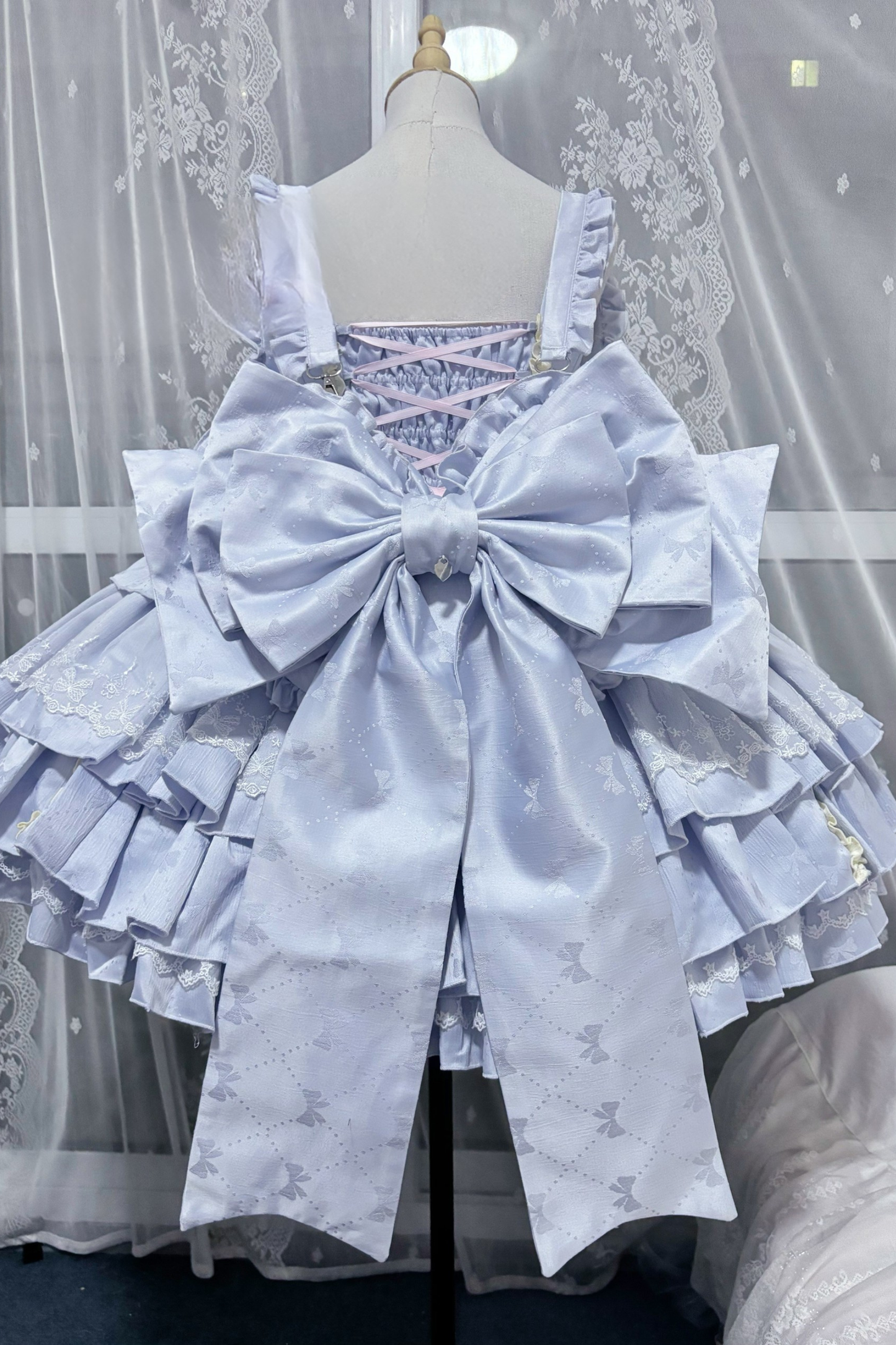 レイヤーフリルスイートプリンセスロリータジャンパースカート+テール+ヘアバンド+ケープ+ボンネット