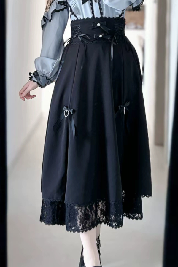 フレンチレーストリムシャツ+ロングスカート