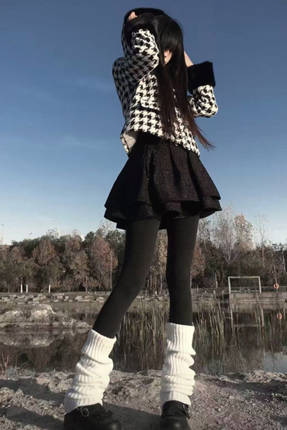 千鳥格子スイートジャケット+ブラックラメスカート