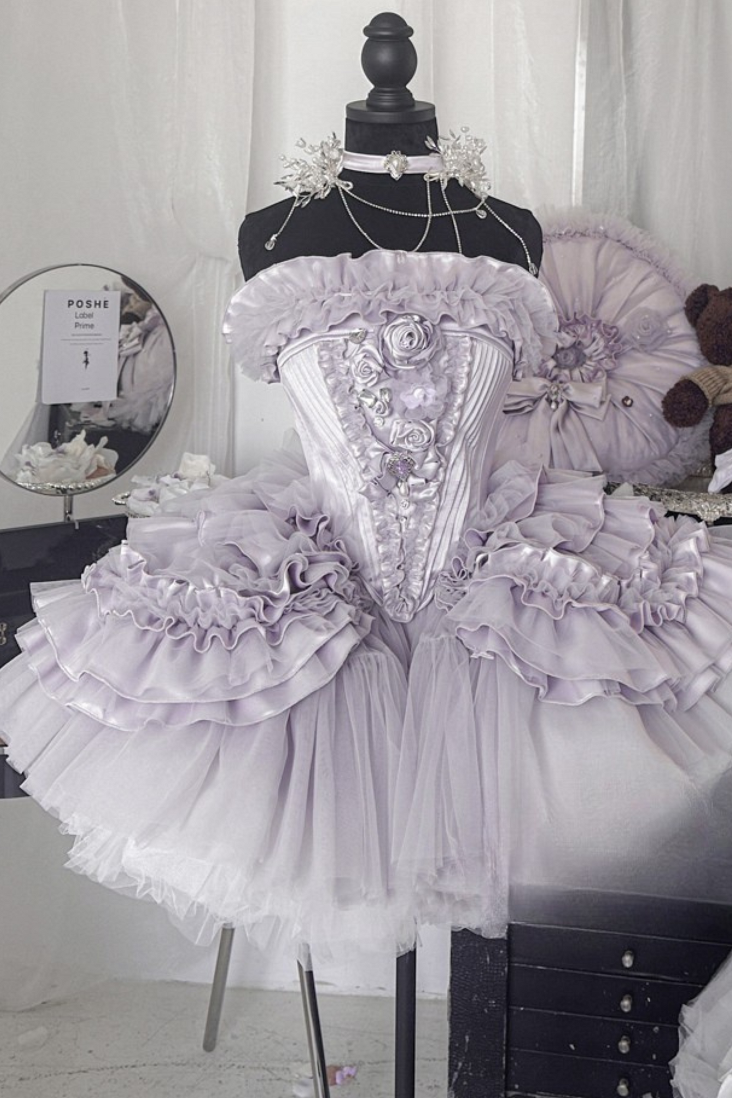 ビクトリアフラワーチューブトップス＋ショートスカート＋ロングスカート＋ガーゼスカート＋アームリング＋チョーカー