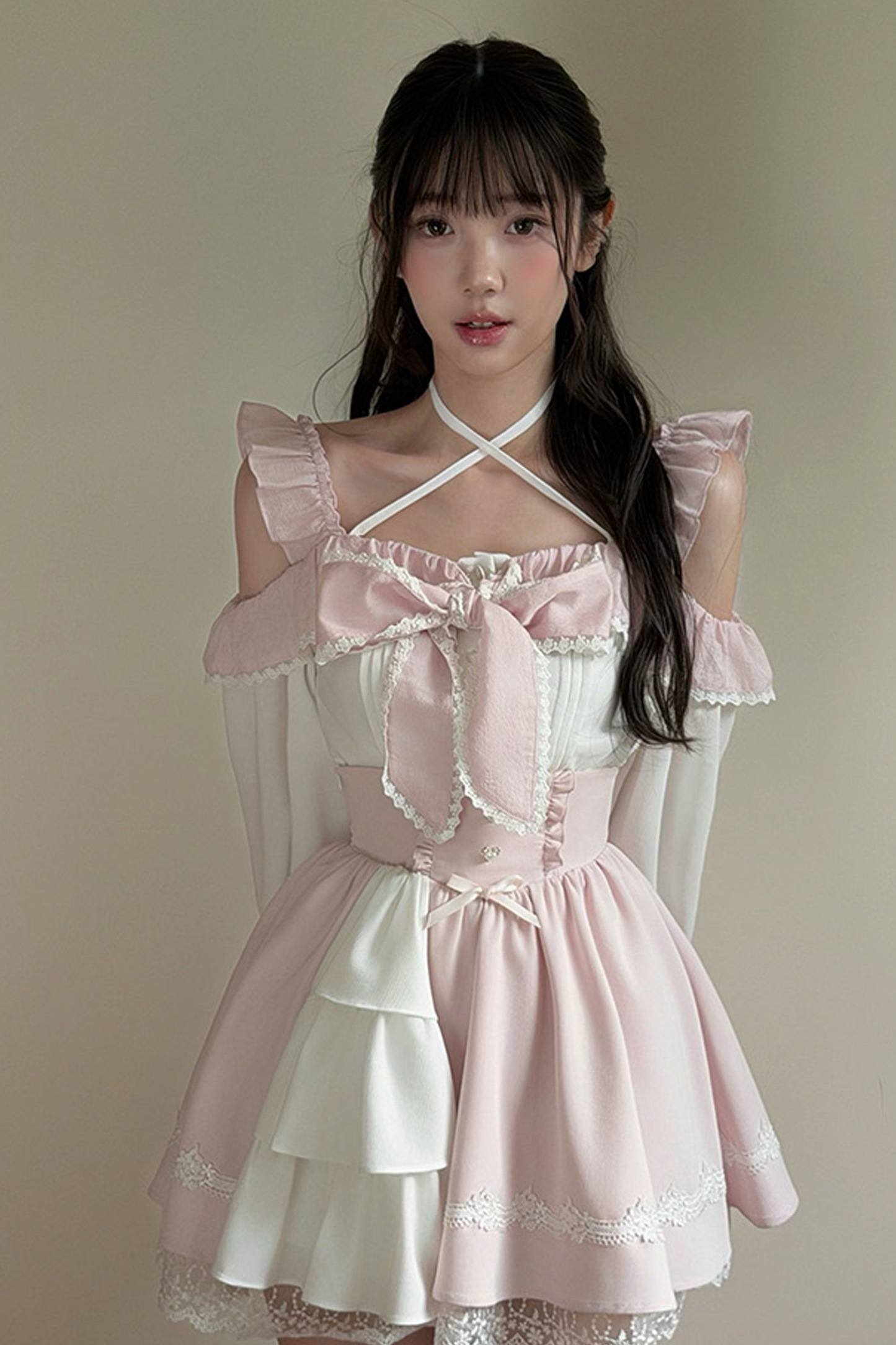 スイートガーリーフショルダートップス+スカート