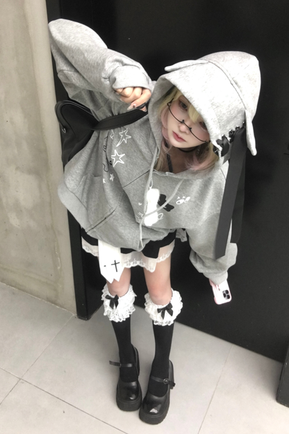 猫耳イラストデザインフードパーカー