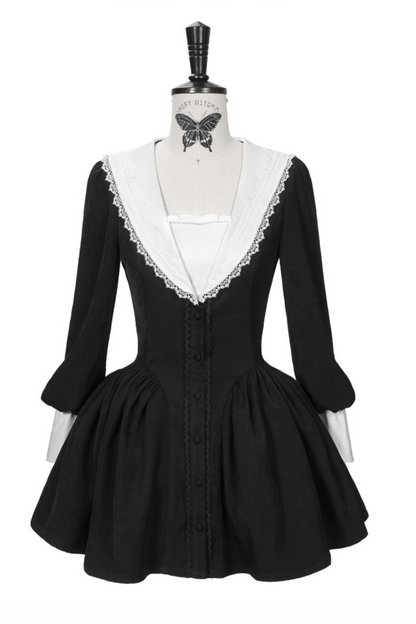 Alessa Dark Lace Bunny Ears Sailor Collar Dress