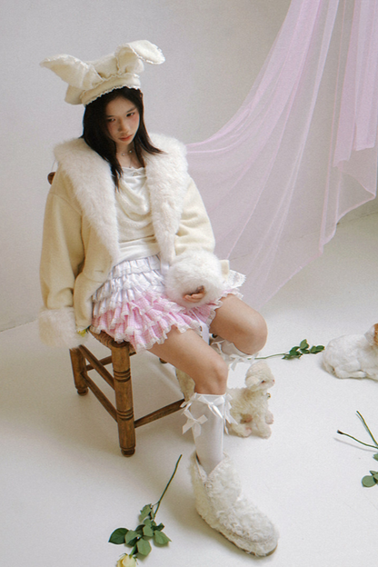 ピンクグラデーションレーススカート