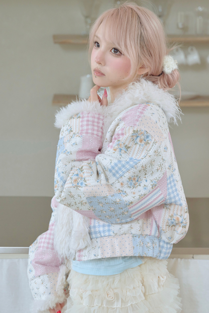 Floral Patchwork Fur Jacket