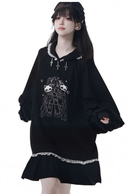 ビッグスイングシャツデザイントップス+フードワンピース+ロングキュロット