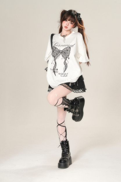 レースリボンルーズ地雷トップス