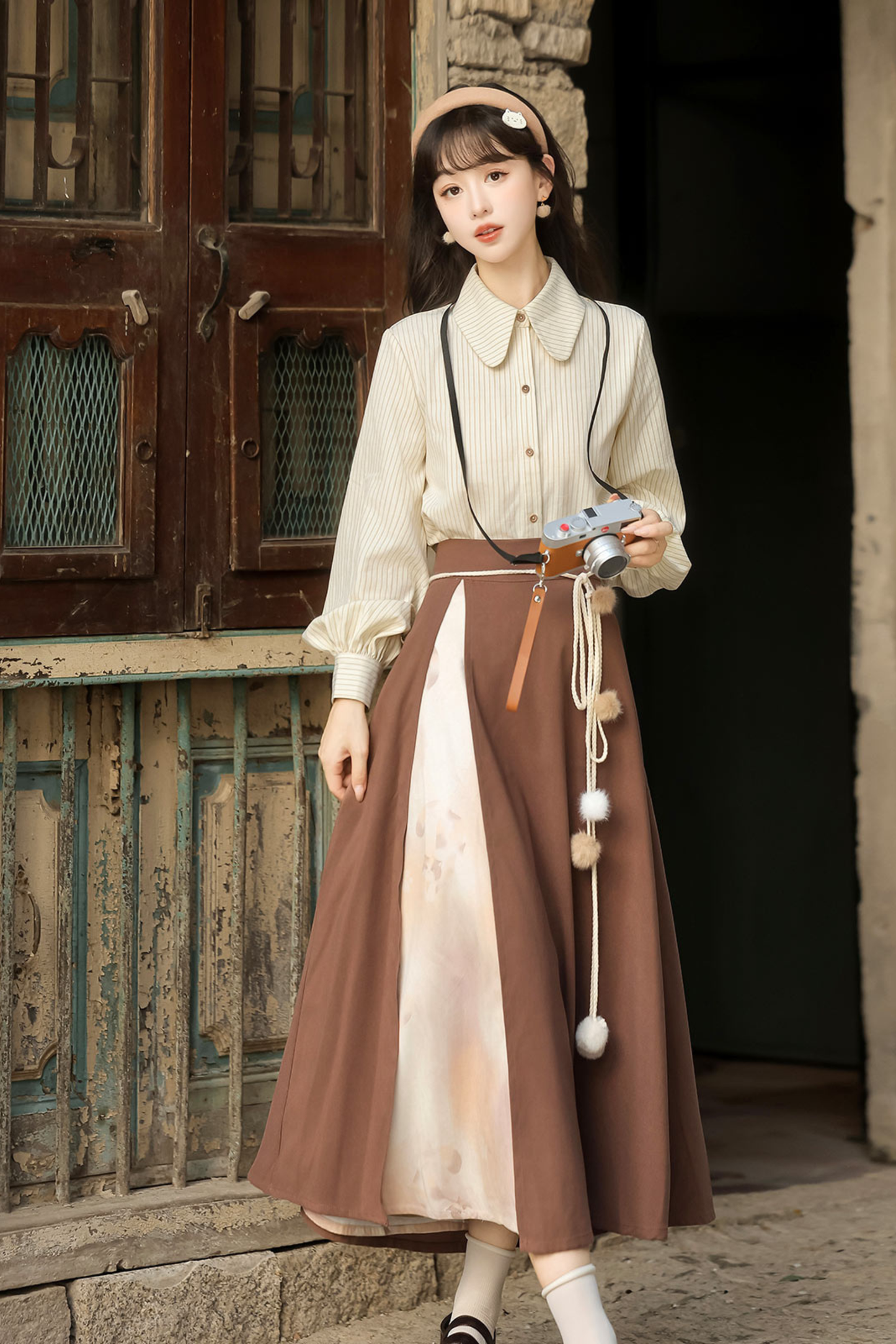 レトロキャットベスト+トップス+スカート