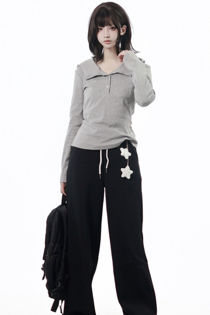 Star Button Hooded Top