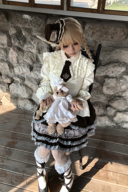 レースフリルパフスリーブブラウス