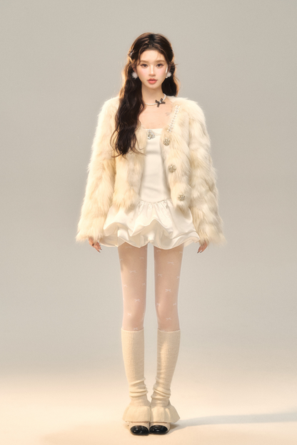 Wine Champagne Color Eco Fur Jacket