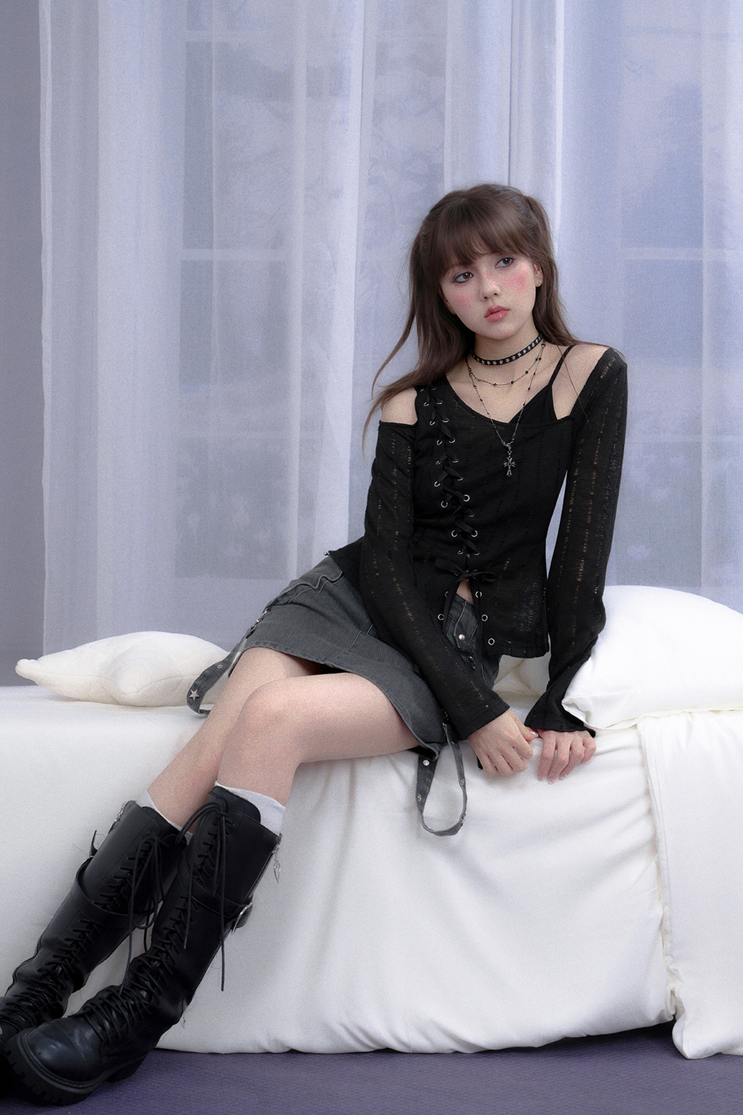 スパイシーレースアップフェイクツーピーストップス