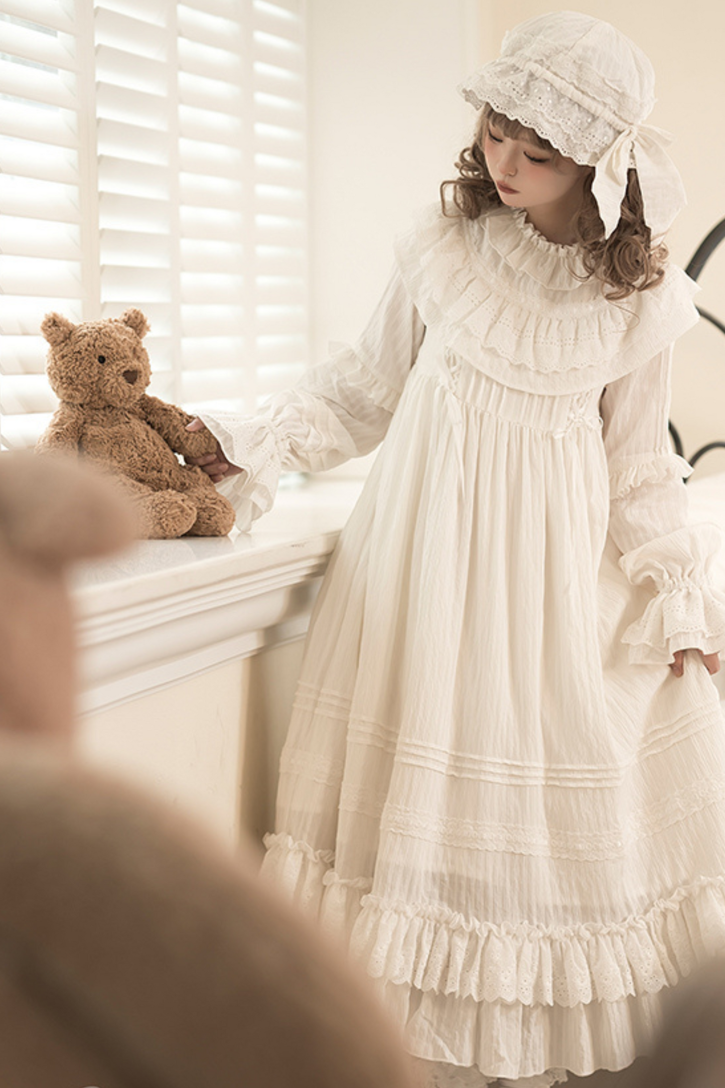 クラシカルピュアホワイトドールドレス+ベビーハット