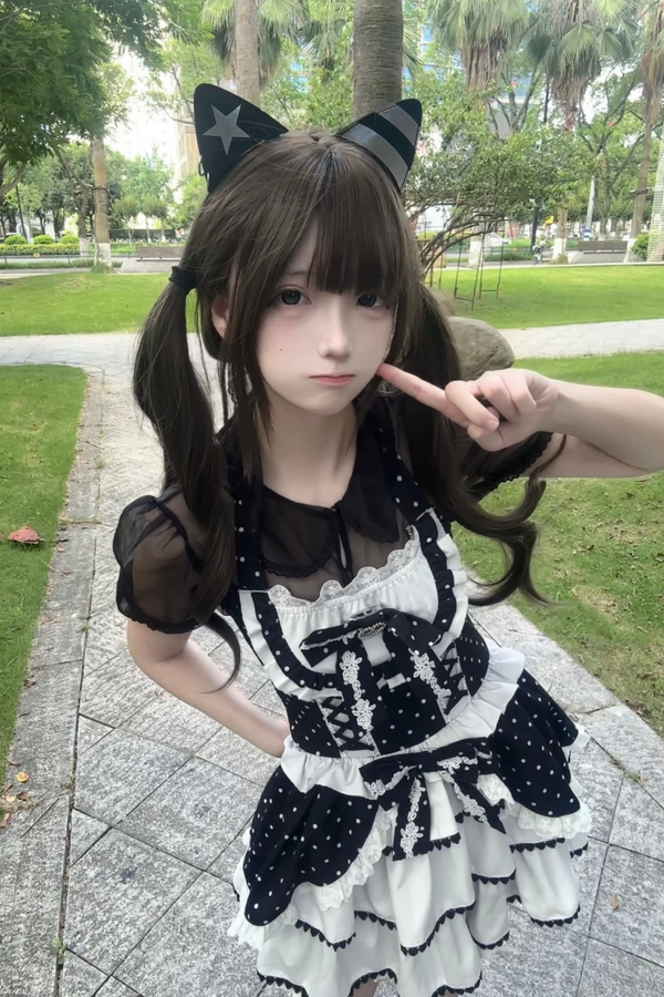 ヴィンテージスイートハートドットドレス+インナートップス