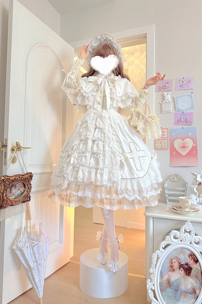 Angel Candy Friedall Flower Wedding Dress + Shawl + Bonnet