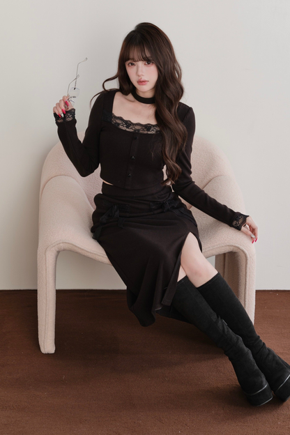 レディタイトトップス+スリットリボンスカート