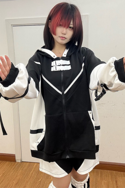 【天使界隈】サブカルチャーアクアフードトップス+ショートパンツ+レッグカバー