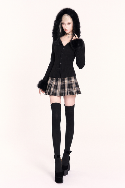 モードファーフードニットジャケット