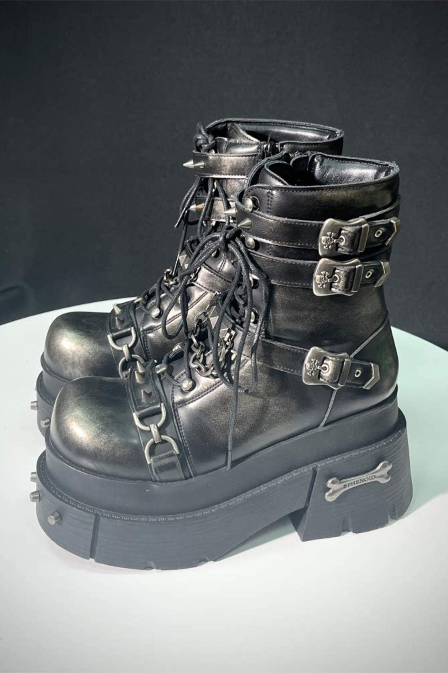 가죽 펑크 플랫폼 부츠