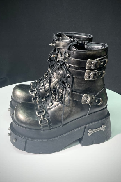 가죽 펑크 플랫폼 부츠